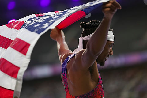 2024 Paris Paralympics: Jayden Blackwell from the U.S celebrates after winning Men's 400m T38 race